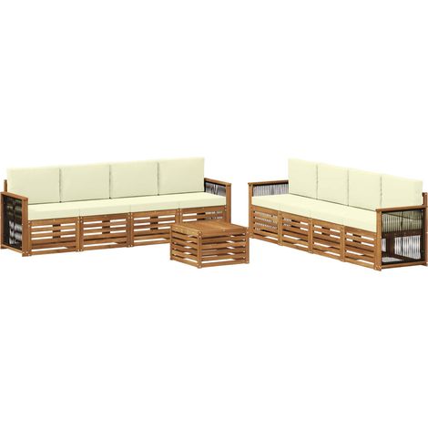 Outdoor-Sofagarnitur 9 Stk. Natur und Creme vidaXL (1/5)