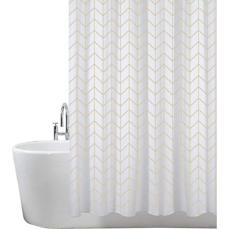 (motif  Chevrons, Single Pack) Rideau De Douche, Pour Baignoire Et Salle De Bains, Lavables, Anti-moisissure Et Antibactrien 180 X 180 Cm (71 X 71 (1/5)
