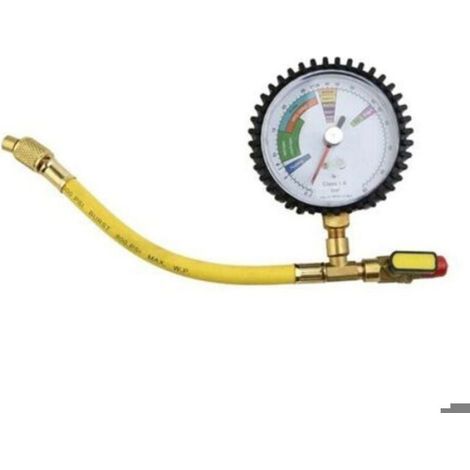Testeur De Pression D Azote - Plage -1 A 60 Bar - Connecteur 1/4 SAE - Tete 80 Mm - Tube 21 Cm - Cuivre - Pour Systemes Climatisation Et Refrigeration - 1 Unite
