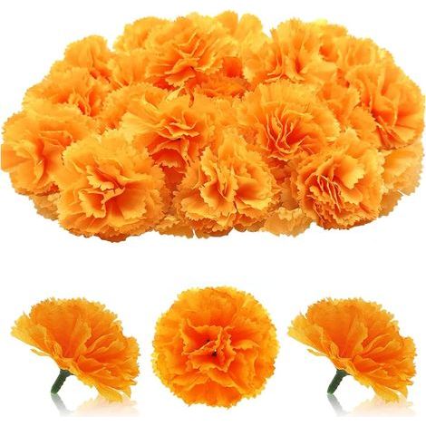 30 Pcs Têtes de Fleurs en Faux œillet, Fleurs Artificielles Marguerite Fleurs Artificielles Deco, Convient pour Les Fêtes, la Décoration de la Maison, la Décoration de Mariage 45cm(Orange) (1/5)