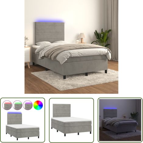 The Living Store Sommier à lattes de lit avec matelas LED Gris clair 120x200 cm - Lit Plateforme - Lit Capitonné - Lit Design - Lit Velours - Lit Avec Éclairage Led (1/5)