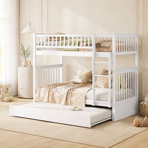 Letto a castello 205x95x160 cm bianco in pino e MDF con letto estraibile (1/5)