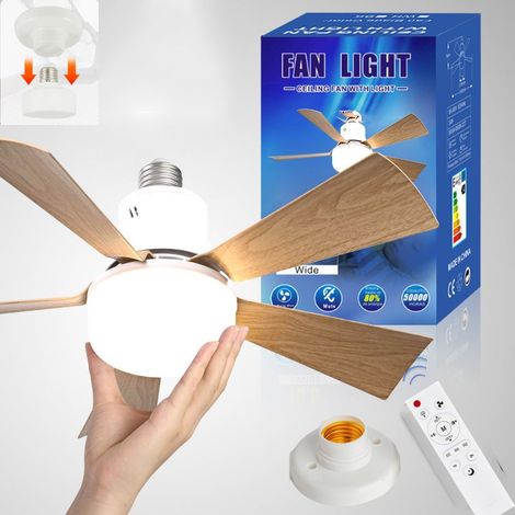 Ventilateur à visser 30W avec base et source lumineuse, 3000K-6500K, 3 vitesses, minuterie, silencieux, convient pour chambre, salon, bureau, cuisine