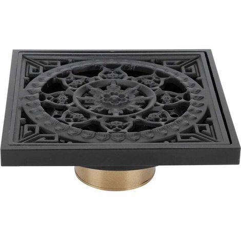 Siphon de sol noir 10 x 10 x 4 cm – Grille carrée avec filtre amovible – Grille de siphon de sol en cuivre pour cuisine, salle de bain, balcon (1/4)