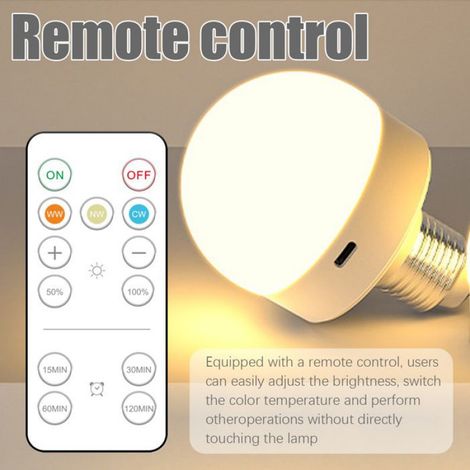 Lampe LED rechargeable avec 3 températures de couleur et télécommande Douille E26/E27 (1/5)