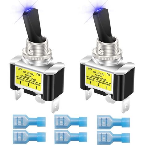 2pcs Rocker éclairé commutateur de basculement 12V 30A voiture de course lourde auto SPST ON / Off commutateur de basculement LED éclairé 12mm taille, Bleu