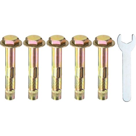 5-Pack Boulon D'Expansion Hexagonal, M10x70mm En Acier Galvanisé Coloré Avec Clé De 17mm, Boulon Anti-Corrosion Pour Béton/Brique Sèche/Blocs Murs (1/5)