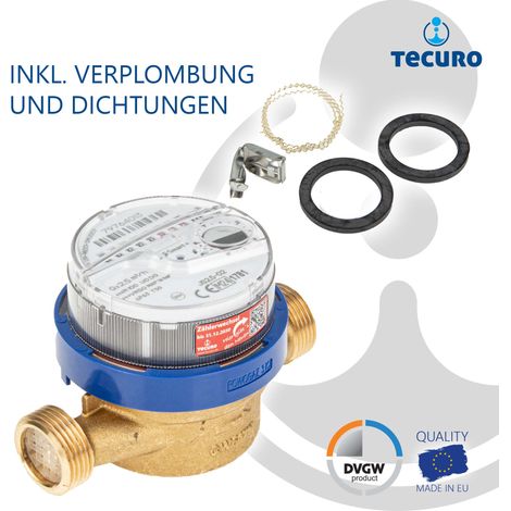 tecuro Kalt - Wasserzähler mit Baulänge 110 mm, Q³ 2,5 m³/h, DN15, 3/4 Zoll Aussengewinde, bis 30°C, DVGW, WRAS, 6 Jahre Eichlaufzeit