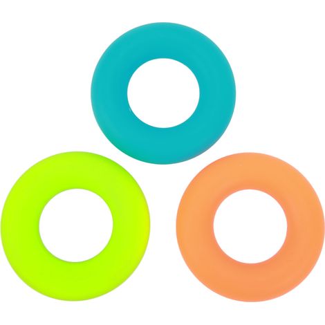 Lot de 3 poignées de renforcement musculaire 30lb 40lb 50lb en silicone, forme O, bleu vert orange, entraîneur de préhension. (1/5)
