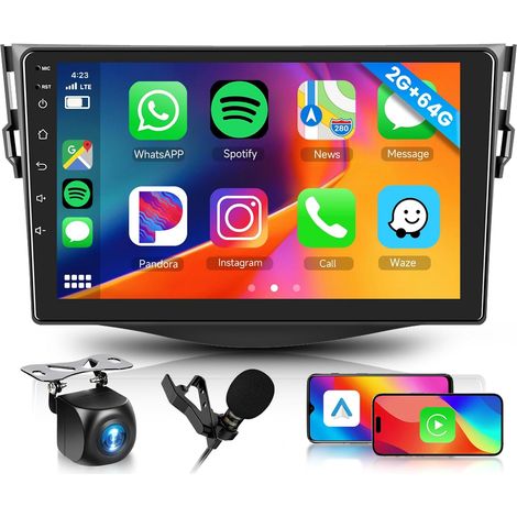 2GB 64GB Android Autoradio pour RAV4 2007-2012 Radio avec Carplay sans Fil Android Auto, Écran Tactile 9 Pouces Stereo Navigition GPS, Bluetooth, WiFi, FM/RDS Radio, SWC, EQ (1/5)