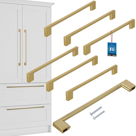 Tirador para muebles de cocina KOTARBAU® Clásico Moderno Oblongo Largo Oro Mate 221 MM Espacio entre 192 MM Juego de 6
