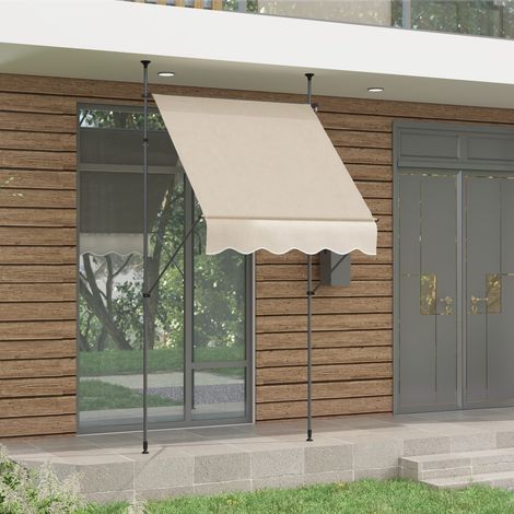 Toldo retráctil manual independiente de 1,5 m de largo x 1,2 m de ancho x 2,1-3 m de alto, con inclinación ajustable, fabricado en metal, aluminio y poliéster color arena.