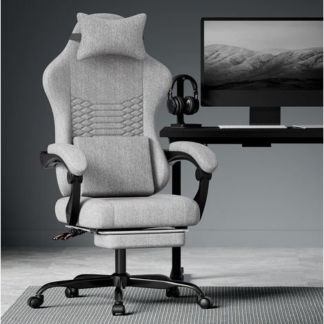 Silla de oficina gaming 58,5x63x120,5 cm en tejido gris claro, reclinable para escritorio FLORAGRACE (1/5)