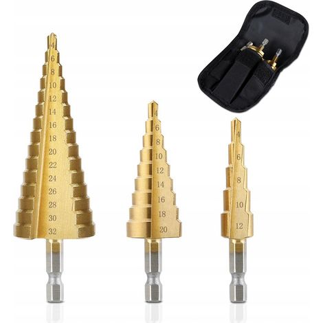 Set di punte a gradino conico da 3 pezzi. 4-32 mm nella custodia