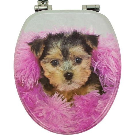 Sedile wc copri vater universale frizionato fantasia in mdf chiusura rallentata fantasia pink dog - confezione 1