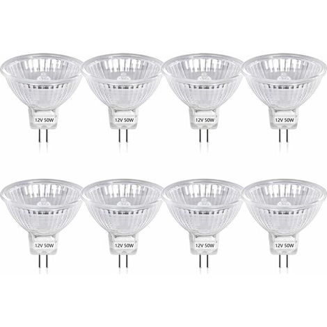 Lampadina alogena GU5.3 MR16 da 50 W dimmerabile, lampadine a riflettore con attacco a 2 pin a bassa tensione CC 12 V, 800 lumen, bianco caldo 2800 K (8 pezzi)