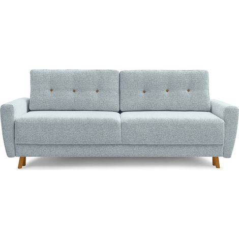 GASPARD - Canapé droit convertible tissu bouclette 3 places - Bleu