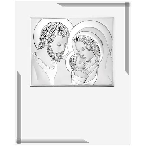Quadro moderno della Sacra Famiglia su pannello bianco, argentato, 25x20 cm Dimensioni: 25x20 cm Codice articolo: VL873BI