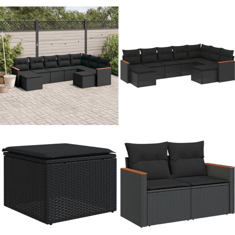 9-tlg. Garten-Sofagarnitur mit Kissen Schwarz Poly Rattan - Gartenmöbel Set - Outdoor Lounge - Rattan Gartenmöbel - Garten Sofa Set - Balkonmöbel - Home & Living (1/5)
