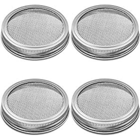 Lot de 4 grands couvercles en acier inoxydable pour la germination des semences biologiques, 70 mm, adaptés aux bocaux à large ouverture. (1/5)