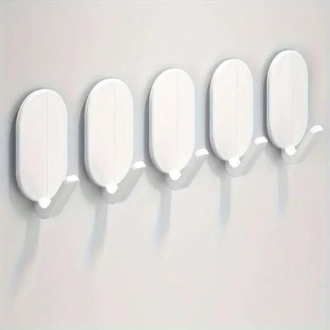 Set di 5 robusti ganci per asciugamani e vestiti - Non è necessaria la foratura, fissaggio sicuro, colore bianco