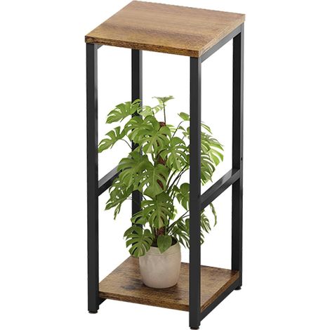 NOLUXA Étagère d'angle moderne à 2 niveaux en métal pour plantes d'intérieur, 80 cm, support carré pour pots de fleurs (2 niveaux, noir) (1/5)