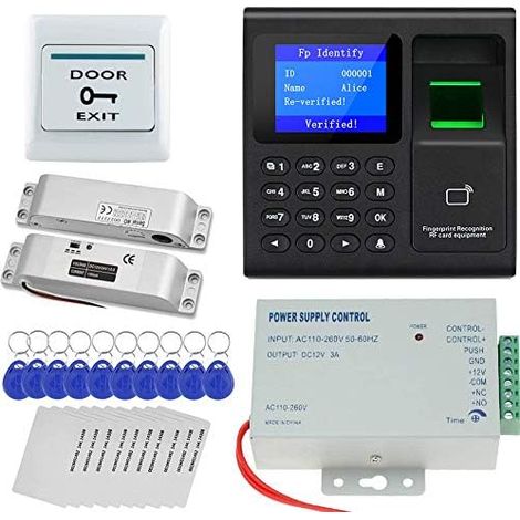 Système de contrôle d'accès de Porte Kit contrôleur indépendant RFID avec Bolt Lock + Source d'alimentation 12 VDC + Bouton de Sortie + 10 Porte-clés et Carte 125 kHz (K2000+Bolt Lock) (1/5)