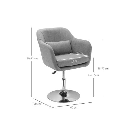 Chaise pivotante, fauteuil tournant réglable en hauteur, fauteuil d'appoint au design rétro, fauteuil détente avec coussin dorsal pour salon, lin, gris (1/5)