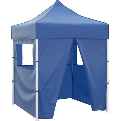 Tente de réception pliable Tonnelle de Jardin - Rapide à Installer avec 4 parois 2x2 m Acier Bleu BV610831 - BonneVie (1/5)