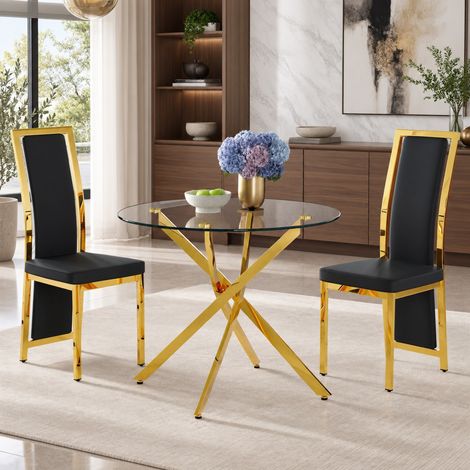 Conjunto de mesa y sillas de comedor, 88 cm, negro y dorado DESVIAE (1/5)