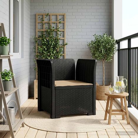 vidaXL Fauteuil 1 place avec coussin look rotin PP Anthracite (1/5)