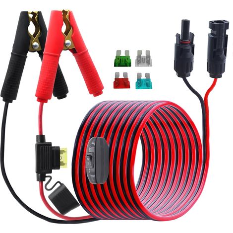 Pince Crocodile Batterie de Solaire Câble avec interrupteur et fusible 20A, 14AWG 12V 24V Pince Batterie au Câble Panneau Solaire, pour Voiture Batterie,équipement Extérieur 3M (1/5)