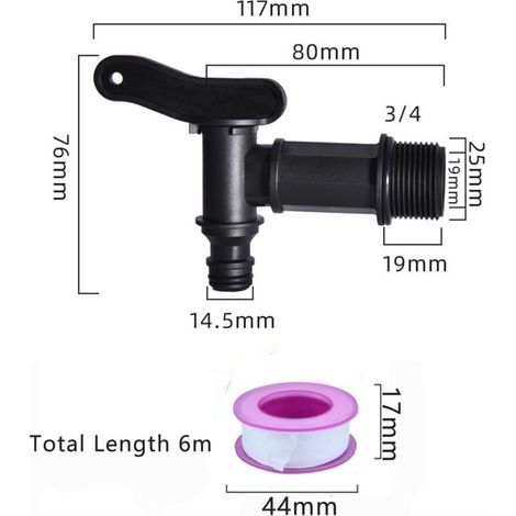 Lot de 2 robinets de citerne d'eau de pluie - En plastique - Avec joint d'étanchéité - Pour réservoir d'eau de pluie de jardin (1/3)
