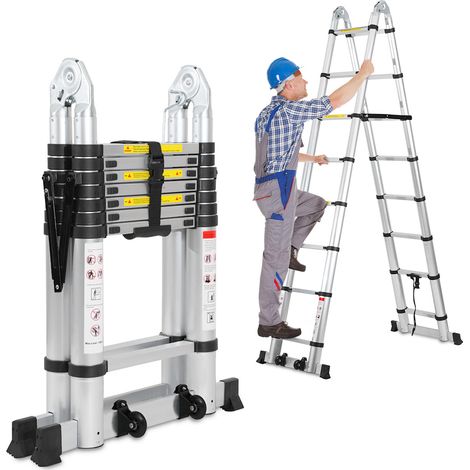 Randaco Scala telescopica multifunzione in alluminio Scala pieghevole portatile 5M (2,5M+2,5M)