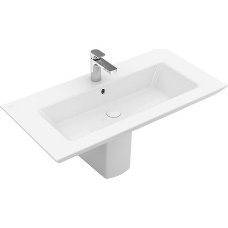 Legato, Piani lavabo, 800 x 500 mm, Rettangolare, per rubinetteria a 3 fori, foro centrale forato, senza troppopieno, Porcellana sanitaria, White CeramicPlus
