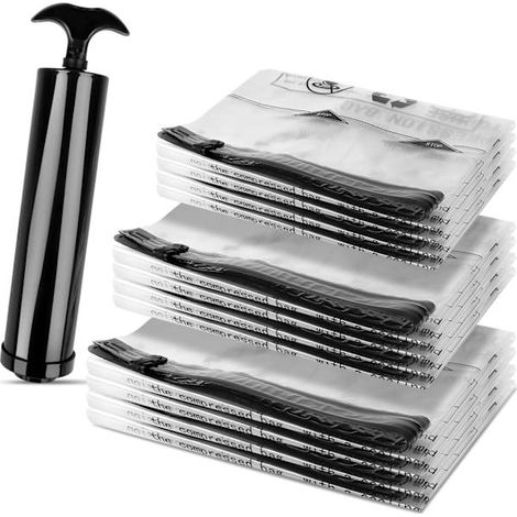 Vakuumbeutel zur Aufbewahrung von Lebensmitteln, 12er-Pack (4 x 80x60cm, 4 x 70x50cm, 4 x 60x40cm), wiederverwendbar, mit manueller Luftpumpe. (1/5)