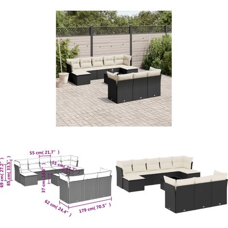11-tlg. Garten-Sofagarnitur mit Kissen Schwarz Poly Rattan - Gartenmöbel - PE-Rattan Möbel - Outdoor Sofa Set - Esstisch - Lounge Set - Home & Living (1/3)