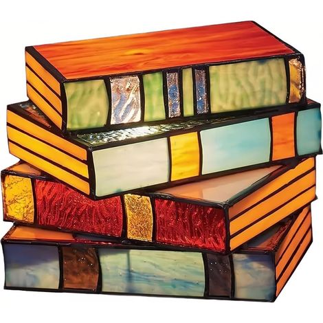 Lámpara de mesa vintage con forma de libro, cristal de color, luz suave, decoración de interiores, idea de regalo para el hogar moderno. (1/4)