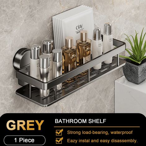 (Gris, 1 pièce) Étagère de rangement à ventouses pour salle de bain, sans perçage, pour cuisine, toilettes, salle de bain, porte-shampoing mural, organisateur de salle de bain (1/5)