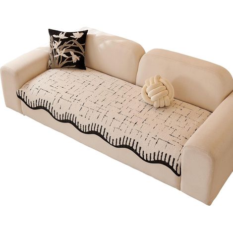 JSSEVN - Chenille Sofa Cover, 2/3 Seater Sofa Cover, Washable Non-Slip Corner Sofa Cover, Sofa Cushion Cover for Living Room - Beige - 90x160 cm (1/5)