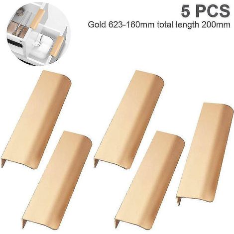 5er-Pack moderne Möbel-Schubladengriffe mit Fingerkante-80mm-Gold