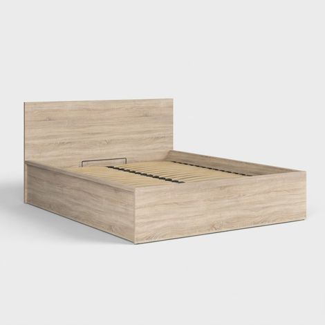 Lit coffre double 160x200 avec sommier Tetrix - Chêne (1/3)