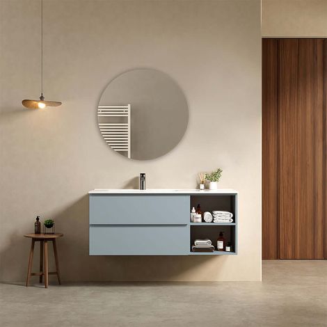 Mobile bagno sospeso 120 cm Blu Avio Lavabo a Sinistra in Ceramica Specchio Tondo - Fiji Paint Plus (1/4)