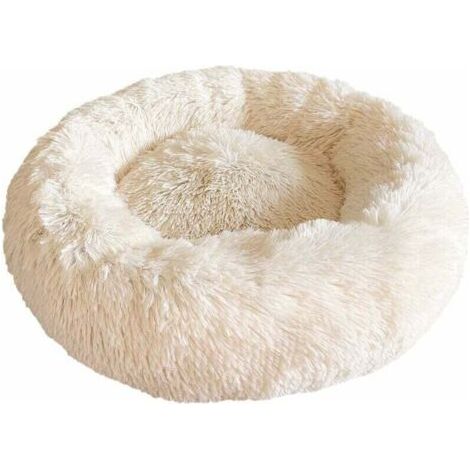 Panier Rond Chien Coussin Chat Panier Donut, Panier Chien Lit pour Chat Chien Extra-Doux Confortable et Mignon, Coussin pour Chats et Petits Chiens de Taille Moyenne, 50cm, Beige (1/5)