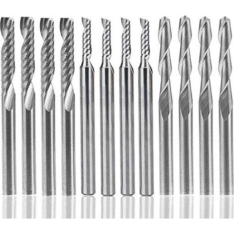 DOLASO 12 Stück Wolframkarbid-Schaftfräser, 4 Stück 1/8 Zoll für CNC-Fräser, Doppelschneidewerkzeuge + 8 Stück einschneidige Schaftfräser (2 Typen) für Nylon, Harz, ABS, Acryl, PVC, MDF, Holz (1/5)