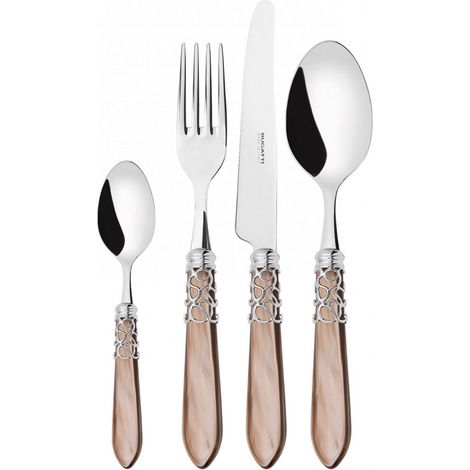 Set posate 24 pezzi in astuccio di legno Melodia ghiera cromata Onice Madreperla Bugatti