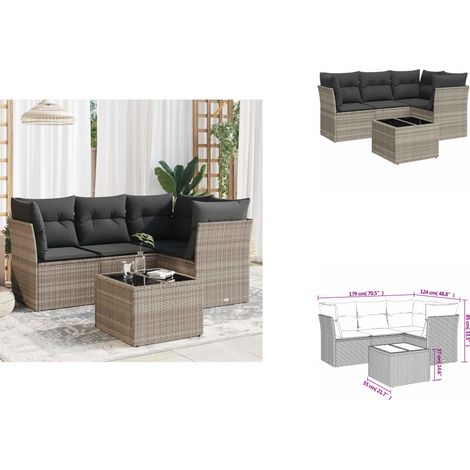 The Living Store Salon de jardin 5 pcs avec coussins gris clair résine tressée - Meuble de jardin (1/3)