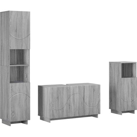 Badezimmerschrank-Set 3 stk. Grau Sonoma Holzwerkstoff vidaXL (1/5)