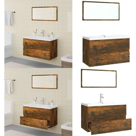Badmöbel-Set Räuchereiche Holzwerkstoff - Badmöbel-Set - Holzwerkstoff - Waschtischunterschrank - Spiegelschrank - Badezimmermöbel - Home & Living (1/5)