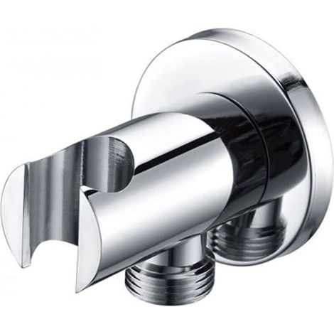 Shower Head Holder, Wall Mount Shower Head Elbow with Shower Holder, Round Shower Head Holder, Universal Shower Elbow with Shower Holder/Connector (Silver) (1/5)